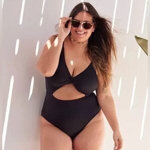 Aerie Shine Pique Twist Scoop One Piece Swimsuit